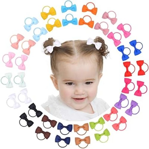 40PCS 2 Inches Baby Girls Hair Bows Ties Mini Boutique Elastic Hair Rubber Ribbon Hair Band Accessories for Kids Toddlers Infants (40 PCS), Multi-colored