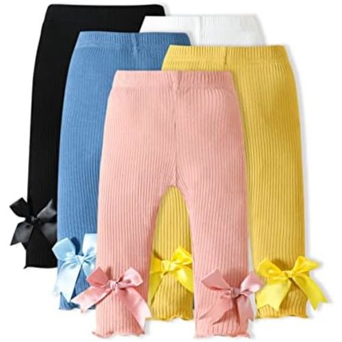 Toddler Baby Girl Legging Pants 5-Pack in Grey White Black Orange and Pink