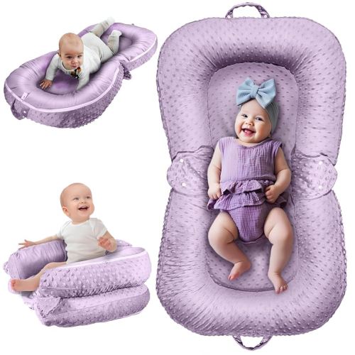 Baby Lounger Pillow : 3-in-1 Infant Lounger Pillow for Newborn 0-24 Months, Portable Tummy Time Mat for Home and Travel, Breathable & Soft Baby Seat for Baby, Babies Essentials Gifts, Purple