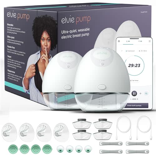 Elvie - Double, Wearable Breast Pump w/App - The Smallest & Quietest - Portable - Hands Free & Discreet - Automated w/Four Personalized Settings - Includes 3 Sets of Breast Shields