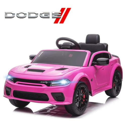 Electric Srt Hellcat Kids Car, 12V Dodge Charger Powered Ride on Toys with Battery Powered, Bluetooth, Remote Control, LED Light, MP3 Player, Pink