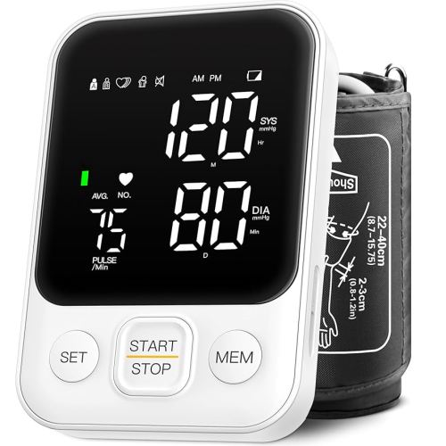 Blood Pressure Monitor Upper Arm Machine Accurate Adjustable Manual BP Cuff Kit Led Backlit Display 2 Users 240 Sets Memory Includes Storage Bag White