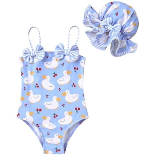 YOUNGER TREE Toddler Baby Girl Swimsuit Infant One Piece Bathing Suits with Hat Newborn Summer Beach Swimwear