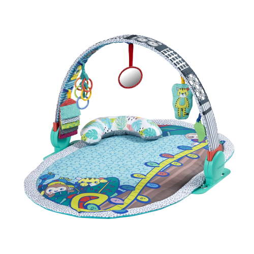 Infantino 3-in-1 Deluxe Magic Arch Sensory Development Gym - 3 Ways to Play with Dual-Sided Magical Arch for Captivating Overhead Visuals Plus Tummy-Time Bolster & Mat with Growth Chart, Teal