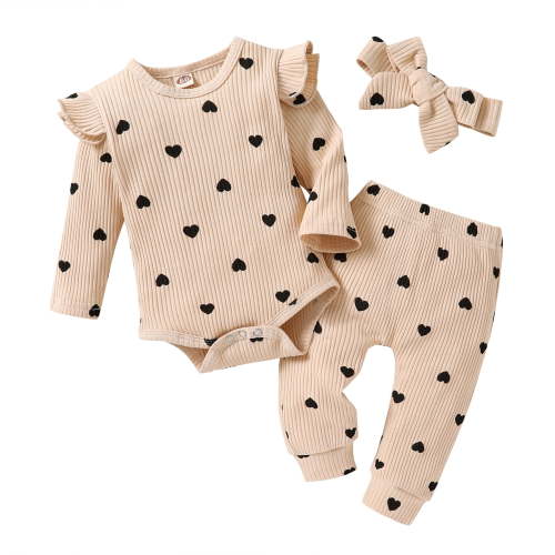 Baby Girl Winter Clothes Toddler Girls Long Sleeve Romper and Pant Headband Outfits 3pcs Set for 0-3 Months