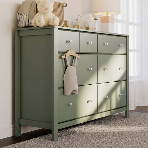 Storkcraft Horizon 6 Drawer Nursery Double Dresser, Olive