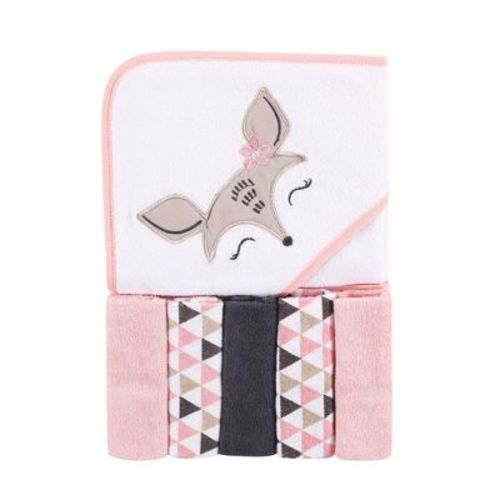 Luvable Friends Baby Girl Hooded Towel With Five Washcloths, Deer, One Size
