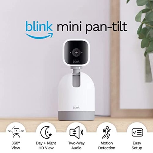 Blink Mini Pan-Tilt Camera | Rotating indoor plug-in smart security camera, two-way audio, HD video, motion detection, Works with Alexa (White) - 1 Camera