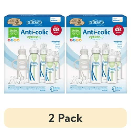 (2 pack) Dr. Brown's Natural Flow Anti-Colic Options+ First Year Baby Bottle Gift Set, Gray, BPA free, 0m+