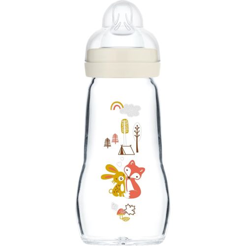 MAM Feel Good Medium Flow Premium Glass Bottle, Easy Switch Between Breast and Bottle, 9oz, 0+ Months, Unisex, 1 Pack