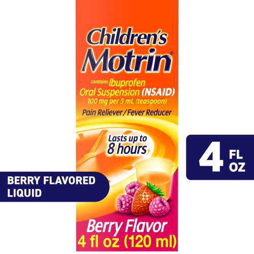 Motrin Children's Ibuprofen Liquid Fever Relief 4 fl oz Berry Flavored Kids Medicine