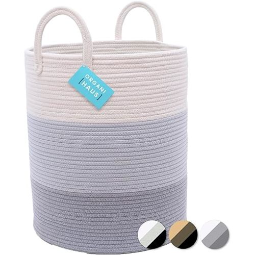 OrganiHaus Gray Nursery Laundry Basket 15x18, Farmhouse Hamper Basket, Extra Large Storage Basket, Blanket Basket for Living Room, Baby Laundry Hamper, Toy Basket for Kids, Soft Pillow Basket