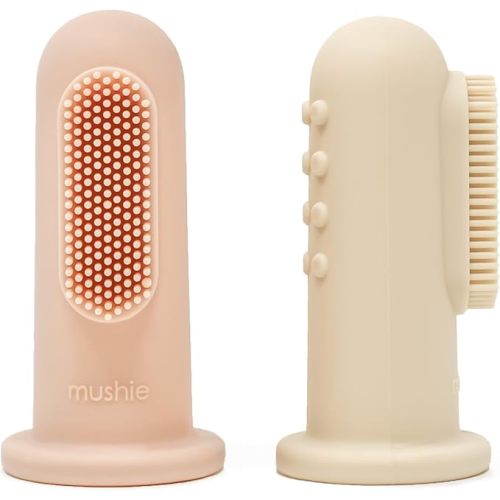 mushie Baby Finger Toothbrush (Cambridge Blue/Shifting Sand) 2-Pack