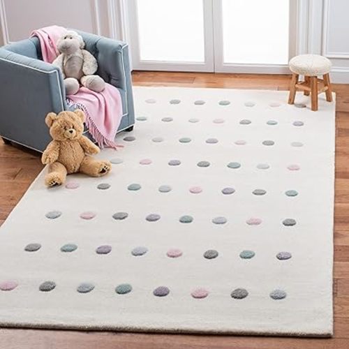 SAFAVIEH Kids Collection Area Rug - 6' x 9', Ivory, Handmade Polka Dot Wool, Ideal for High Traffic Areas in Living Room, Bedroom (SFK805A)