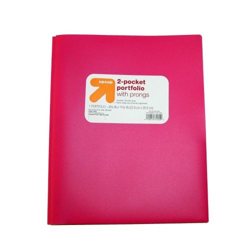 2 Pocket Plastic Folder with Prongs Pink - up&up™: School Supplies, Polypropylene, 50 Sheet Capacity, 2 Internal Pockets