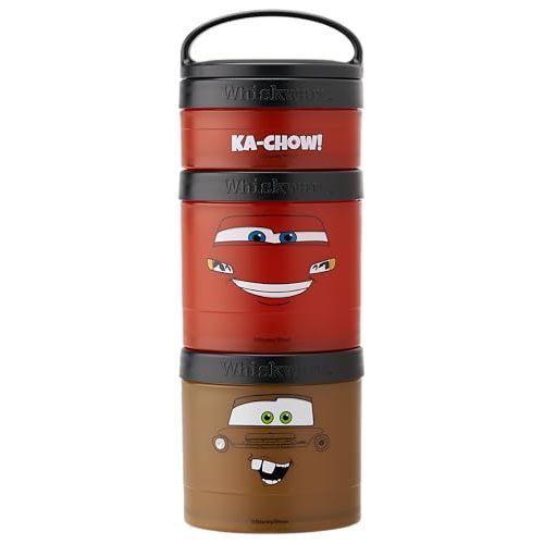 Whiskware Disney Pixar Stackable Snack Containers for Kids and Toddlers, 3 Stackable Snack Cups for School and Travel, Cars Lightning McQueen and Mater