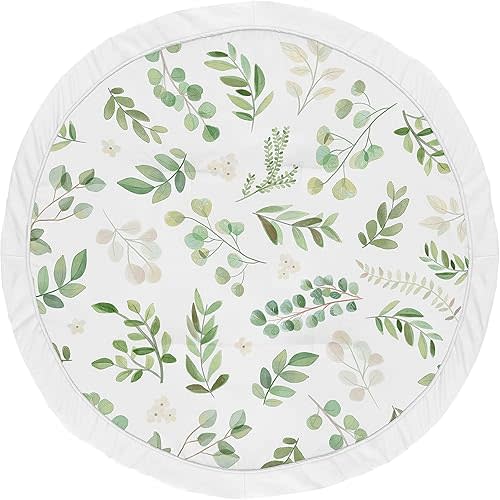 Sweet Jojo Designs Floral Leaf Girl Baby Playmat Tummy Time Infant Play Mat - Green and White Boho Watercolor Botanical Woodland Tropical Garden