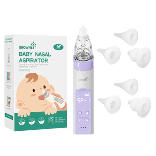 Baby Nasal Aspirator Purple with 6 Food-Grade Silicone Replacement Nozzles, Nose Sucker for Baby, Automatic Nose Sucker for Infants, Rechargeable, with Music & Light Soothing Function