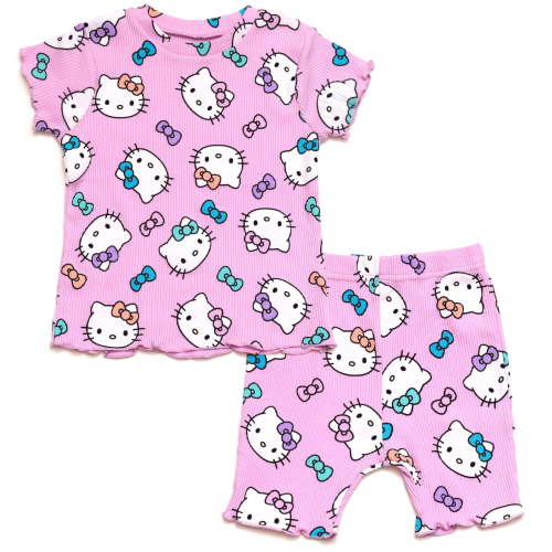 Hello Kitty Ribbed T-Shirt and Shorts Outfit Set Newborn to Little Kid
