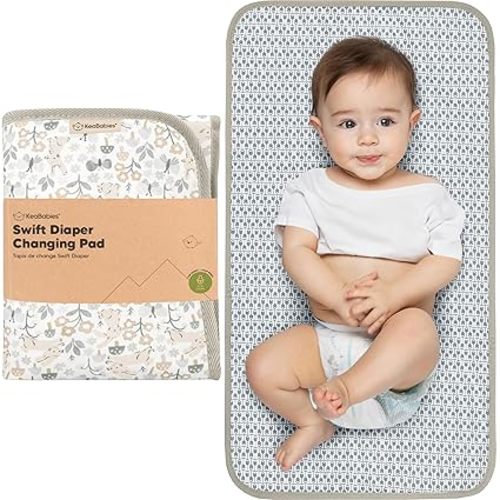 KeaBabies Portable Diaper Changing Pad, Easy Wipe Clean - Foldable Waterproof Baby Changing Mat for Diaper Bag, Compact, Lightweight, 25x13 Newborn, Infant, Baby Changer Travel Essential (Prairie)