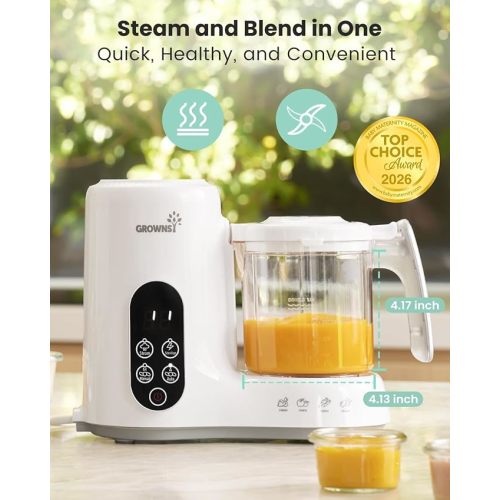 Grownsy Baby Food Maker with Steam Basket, One Step Baby Food Processor Steamer Puree Blender Grinder Mills Machine, Auto Cooking Grinding and Sterili-zing for Healthy Homemade Baby Food, White