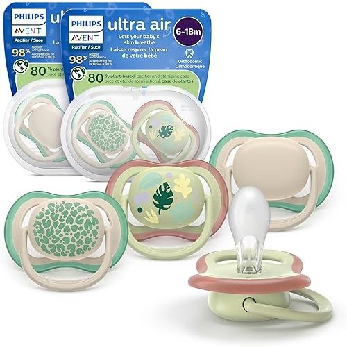 Philips Avent Ultra Air Baby Pacifier for 6-18 Months, BPA-Free, 4-Pack