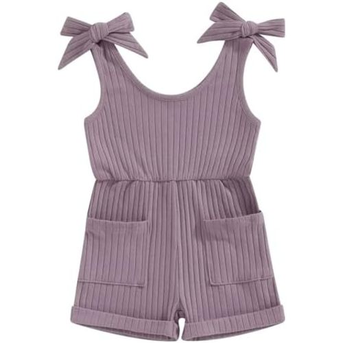 TheFound Baby Girl Summer Outfit Strap Bowknot Ribbed Romper Infant Newborn Baby Jumpsuit Toddler Girl Rompers Outfit