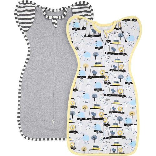2Pack Baby Swaddle Sleep Sack with Arms Up, Baby Swaddling Wearable Blanket for Easy Transition, Grey and Yellow