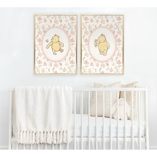 Winnie the Pooh Nursery Decor Classic Winnie the Pooh Prints Vintage Girls Room Prints Set of 2 Pooh Bear Vintage Floral PRINTABLE Wall Art