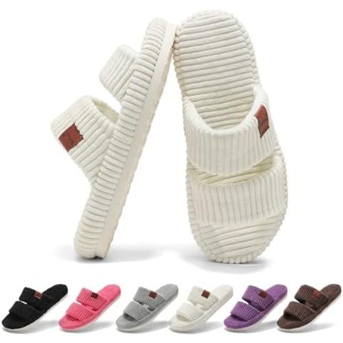 House Slippers for Women Indoor, US Original Design Memory Foam Womens Slippers with Arch Support, Washable Open Toe Ladies Woman Slipper for Bedroom Hospital Delivery House Shoes