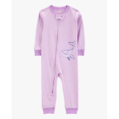 Baby Girl Whale Striped Snug Fit Cotton Footless 1-Piece Pajamas - Purple - Carter's | Carter's