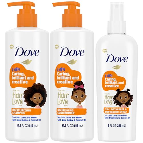 Dove Shampoo and Conditioner Set + Detangler Spray for Kids - Kids Hair Love Collection, Shampoo and Conditioner, Curly and Wavy Hair Products (3 Piece Set)
