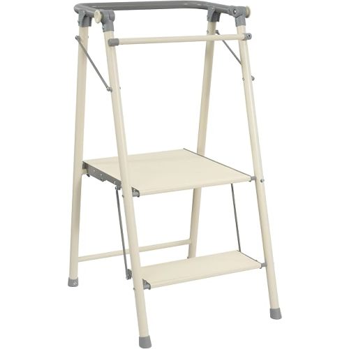 Elevon Foldable Toddler Tower, Toddler Step Stool, Metal Two Step Ladder Kids Step Stool with Wide Pedal for Kitchen Counter Bathroom Sink, Suitable Ages for 18 Months to 6 Years, Grayish White