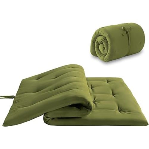 Japanese Floor Futon Mattress Queen Size, Foldable Floor Bed Mattress, Portable Tatami Mat Sleeping Pad, Roll Up Folding Futon Cushion, Suitable for Camping, Guest Room, Dormitory (Green)
