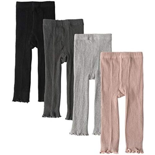 Looching 4 Pack Baby Toddler Kids Girls Footless Tights Cotton Leggings Cable Ribbed Knit Ruffle Stocking Pant