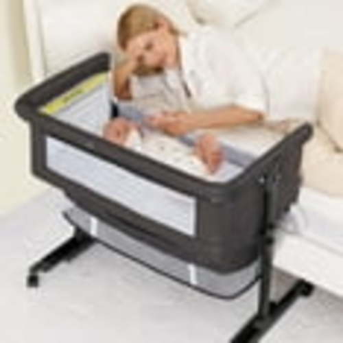 kmaier Foldable Portable Baby Bassinet Bedside Crib with Adjustable Height, Wheels and Storage Basket,Dark Gray