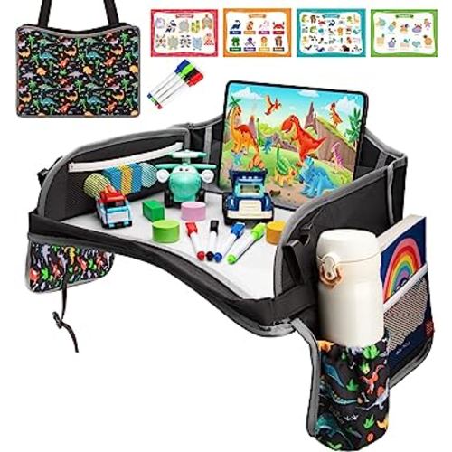 Blissful Diary Travel Tray For Kids Car Seat, Toddler Road Trip Essentials With Drawing Kit, Carseat Tray - Black