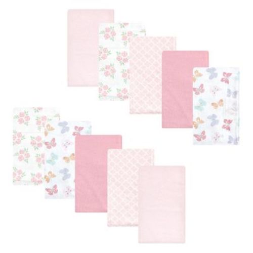 Luvable Friends Hudson Baby Flannel Burp Cloths 10pk, Pink Butterfly Garden