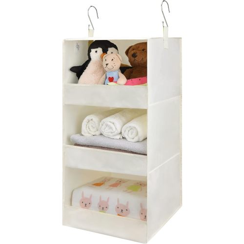 GRANNY SAYS 3-Shelf Hanging Organizer, Foldable Hanging Closet Storage, Hanging Shelves for Wardrobes & RV Closet, Beige, 29 ½" H X 12" W X 12" D, 1-Pack