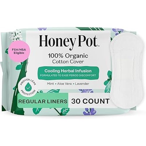 The Honey Pot Company - Herbal Everyday Panty Liners for Women - Infused w/Essential Oils for Cooling Effect & Organic Cotton Cover - Feminine Care - 30 ct