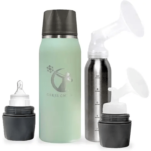 Breastmilk Chiller Reusable Storage Container by CERES CHILL | Cooler - Keeps Milk at Safe temperatures for 20+ Hours | Bottle Connects w/Most Major Pumps (1 Chiller, Zen Green)