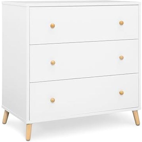 Delta Children Essex 3 Drawer Dresser with Interlocking Drawers, Bianca White/Natural