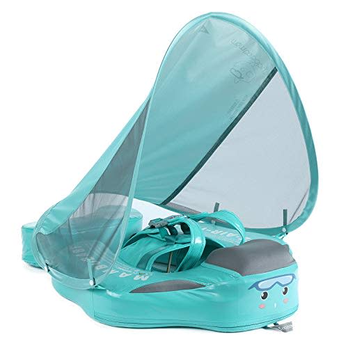 Mambobaby Float Add Tail Baby/Infant Swim Float with Canopy, Non-Inflatable Solid Upgrade Soft Waterproof Skin-Friendly Leather Material (Deluxe Edition)