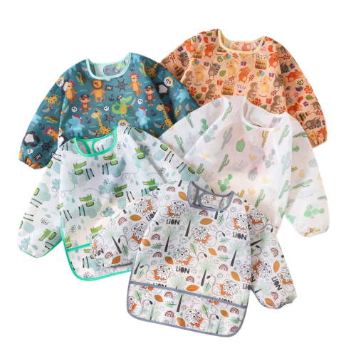 HaimoBurg 5 Pack Long Sleeve Baby Bibs, Waterproof Sleeved Bib, Toddler Soft Bib for 6-30 Months