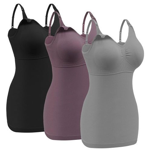 Angelhood Maternity Nursing Tank Tops for Breastfeeding,Womens Nursing Maternity Cami Built in Bra Sleep Bra