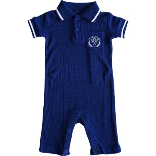 Waffle Polo Romper, 3-6M