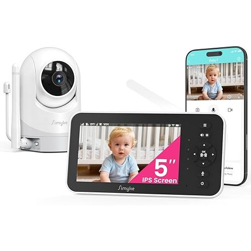 Baby Monitor,5" Video Baby Monitor with 720P Camera,WiFi Audio Monitor with Remote PTZ,Night Vision, 2-Way Talk,Sleep Mode,Lullabies & 1500ft Range,APP Control