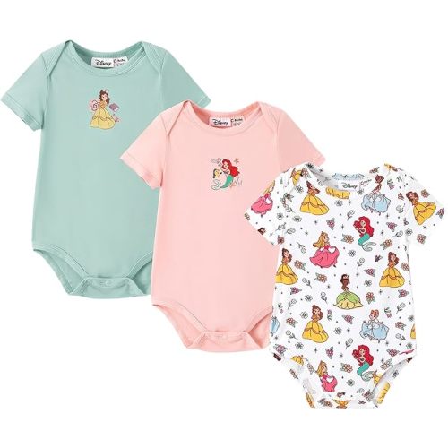 DISNEY Winnie the Pooh Stitch Princess Ariel Mickey 3 Packs Baby Snap Romper Bodysuit for Infant Newborn