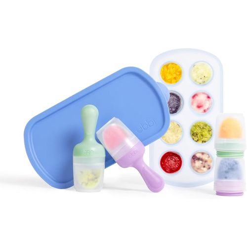 Ubbi Baby Food Feeder & Freezer Tray Set, Infant Teething Relief, BPA-Free, Safely Introduce Solids and Self Feeding, Freezable Popsicle Molds, Dishwasher Safe, Smoothie Purple & Zest Green