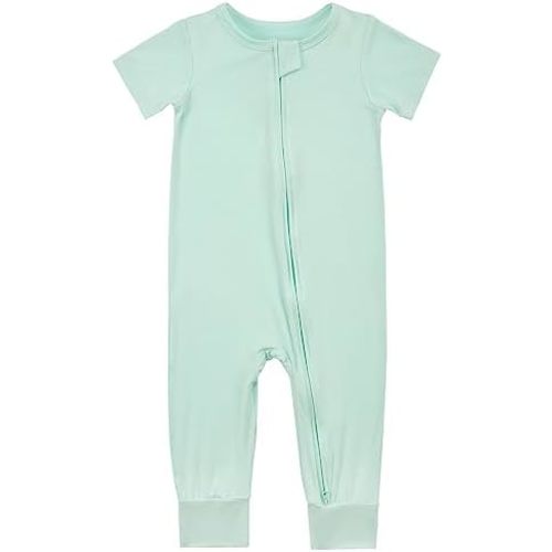 Aablexema Baby Romper Bamboo Rayon Short Sleeve Footless Pajamas 2 Way Zipper Summer Sleeper Jumpsuit Outfits 0-24 Months